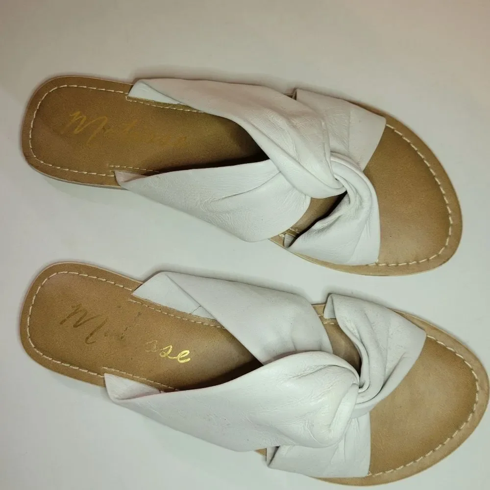 Matisse for Anthropologie White Leather Knotty Slide Flat Sandals